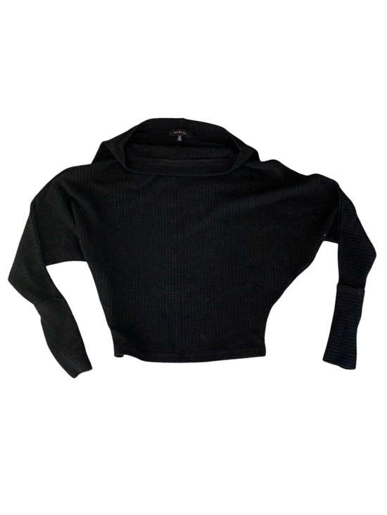 Malibu Sky Tops - Malibu Sky Black Waffle Long Sleeve Soft Lightweight Cropped Sweater Top Size S